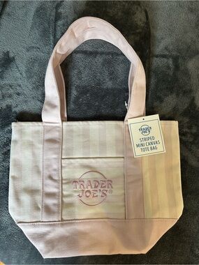 Trader Joe’s Pink Striped Mini Canvas Tote Bag NWT